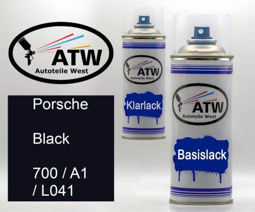 Porsche, Black, 700 / A1 / L041: 400ml Sprühdose + 400ml Klarlack - Set, von ATW Autoteile West.